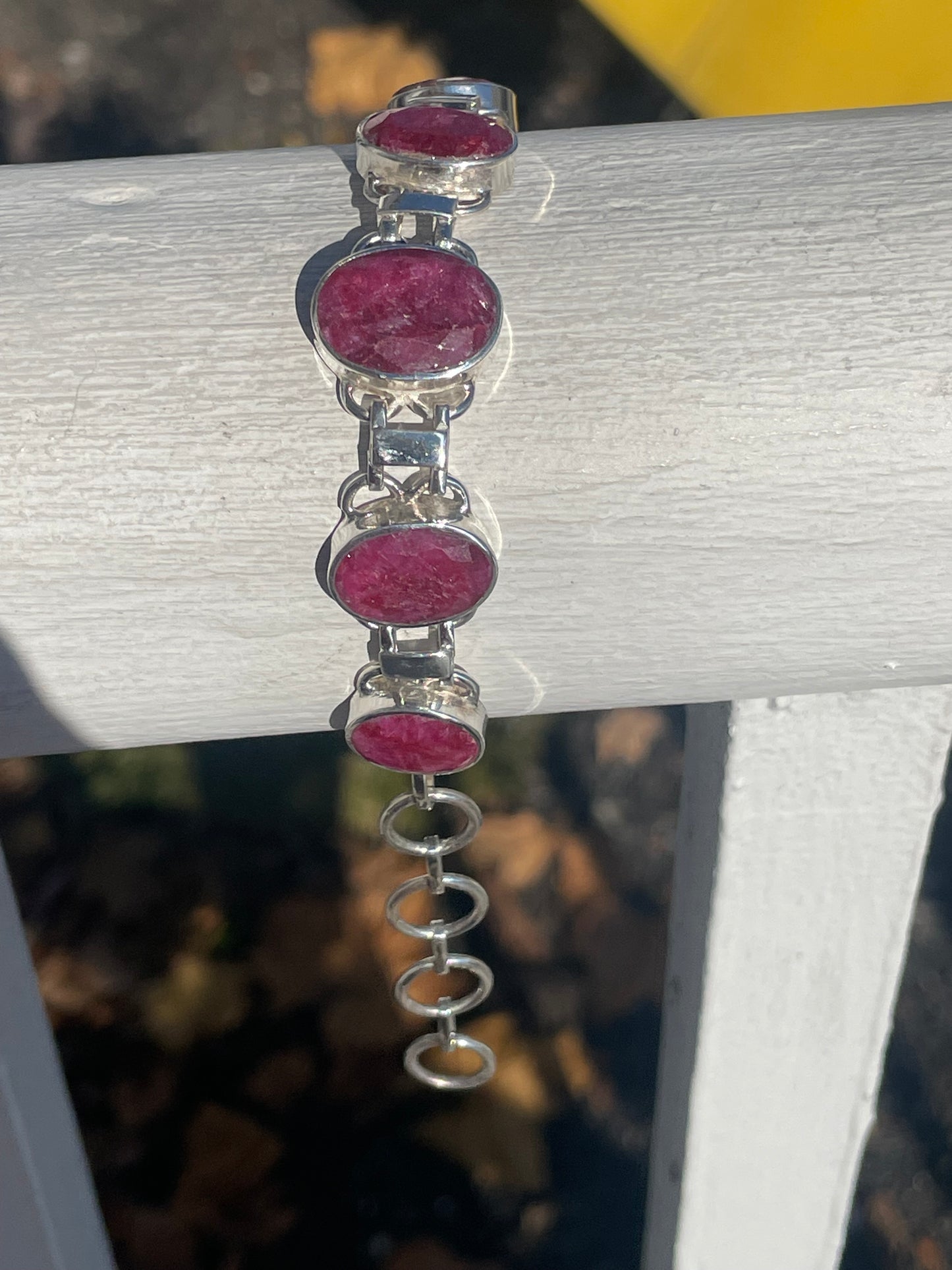 925 Sterling Silver Large Natural Ruby Stone Bracelet 50ct tcw!