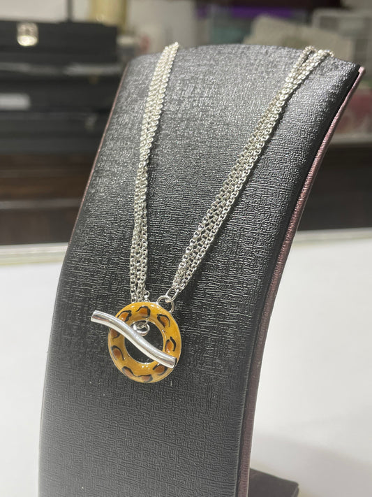 Designer Sigal 925 Sterling Silver Leopard Enamel Toggle Necklace