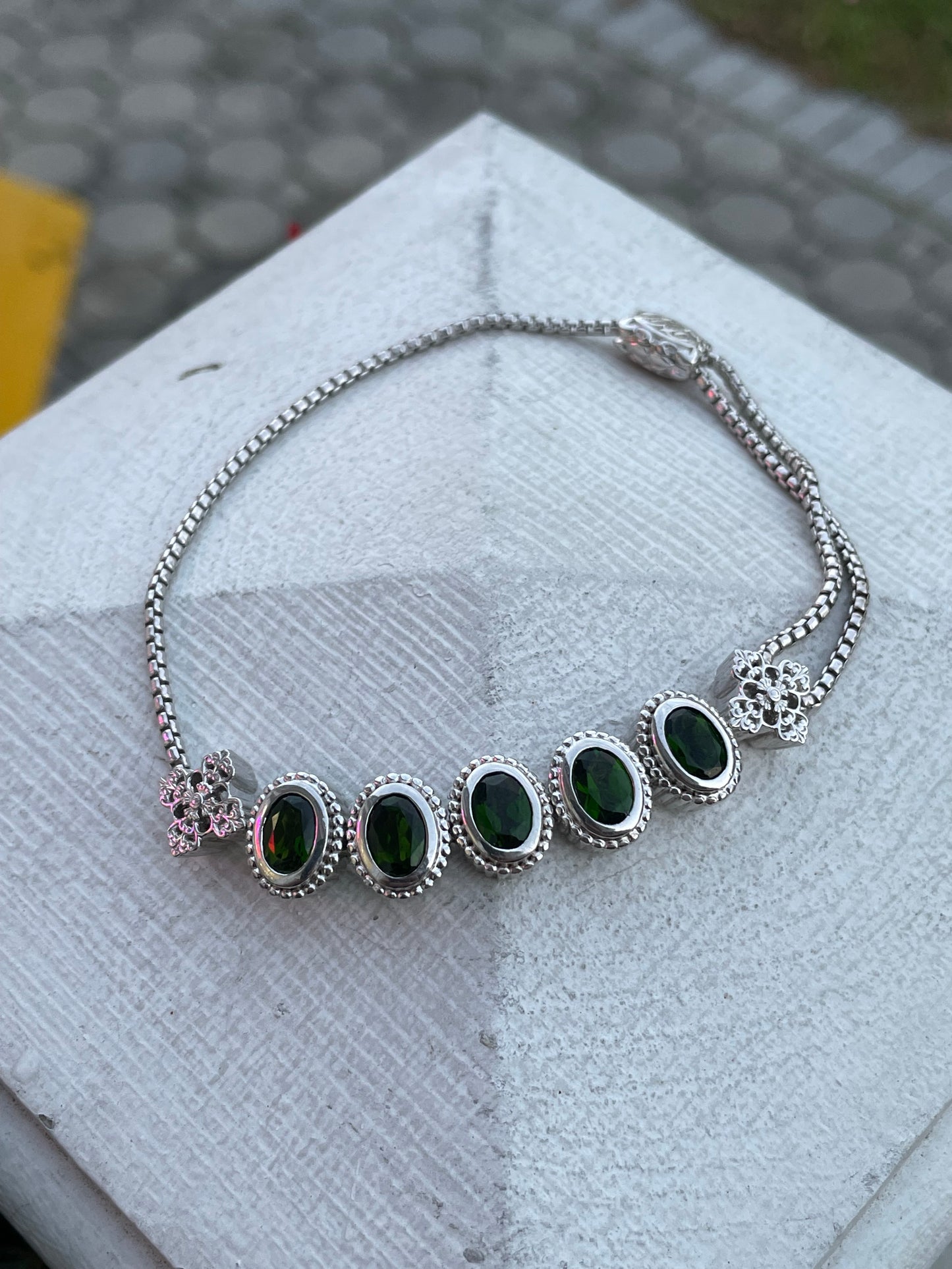Designer Doug Paulson DP 925 Sterling Silver Chrome Diopside Cable Bracelet