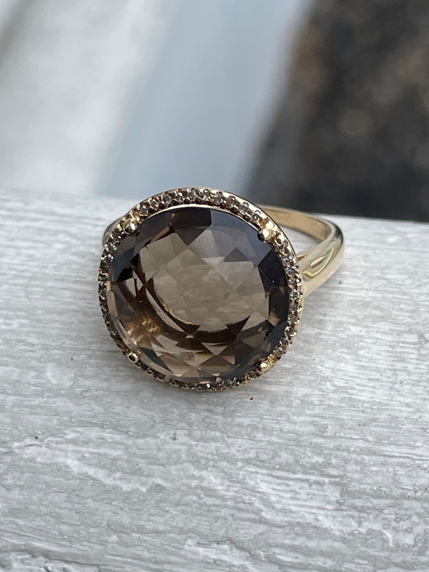 14k Gold Smoky Quartz & Diamond Ring Size 8.5