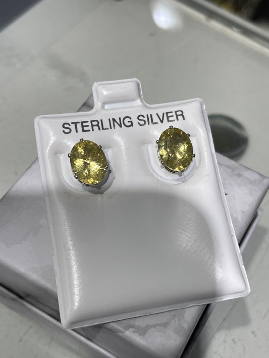 925 Sterling Silver 3.00ct Oval Citrine Stud Earrings