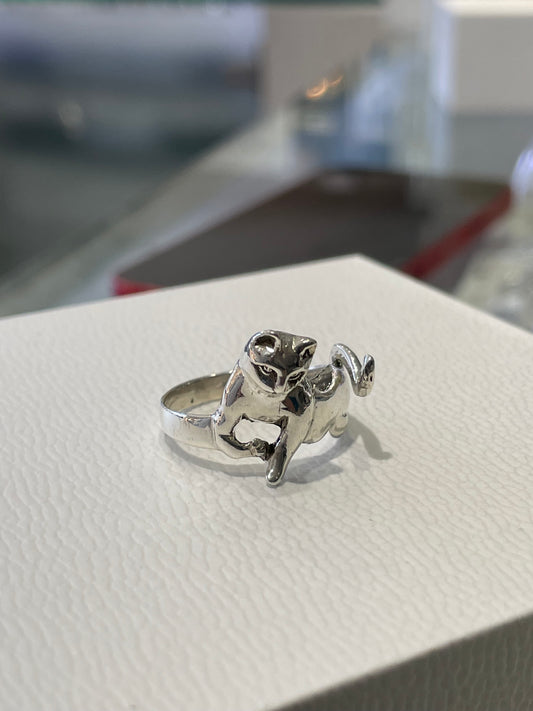 925 Sterling Silver Playful Kitty Ring Size 8