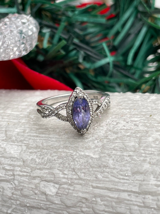 925 Sterling Silver Tanzanite & Diamond Infinity Ring Size 6