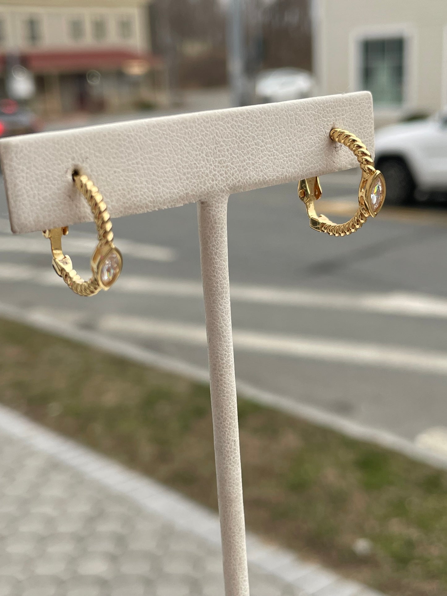 925 Sterling Silver Vermeil Marquis Cz Twist Hoop Earrings