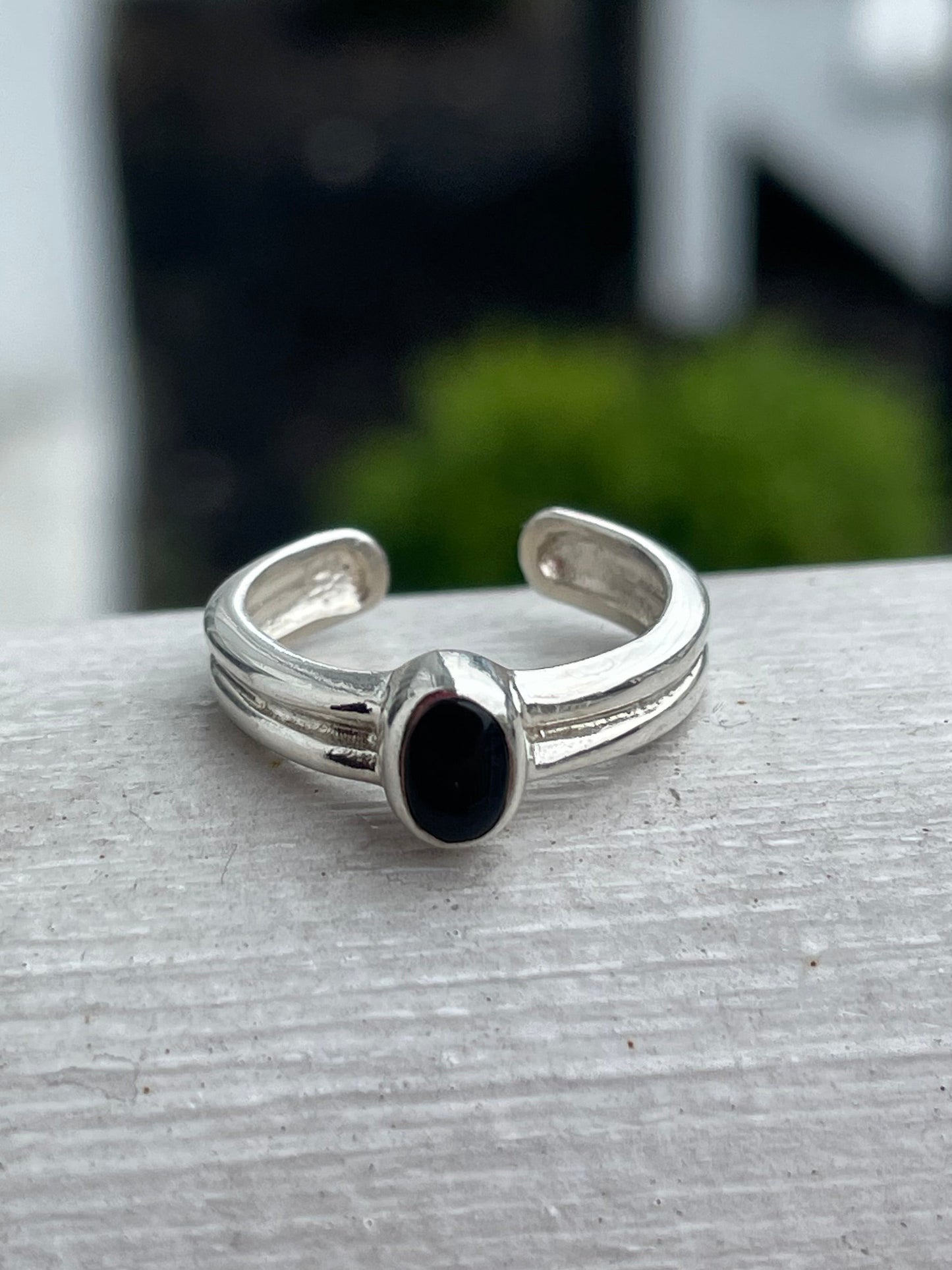 925 Sterling Silver Open Size Black Onyx Toe Ring
