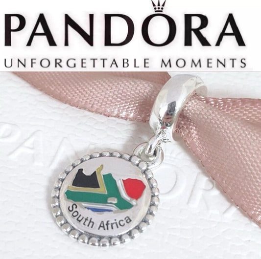 Rare Pandora South Africa Country Exclusive Flag Map Dangle Charm