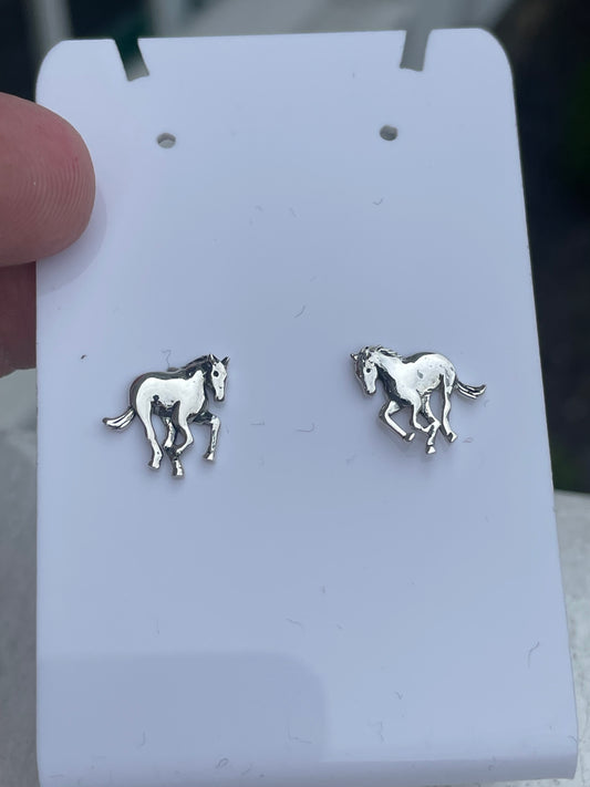 925 Sterling Silver Horse Stud Earrings