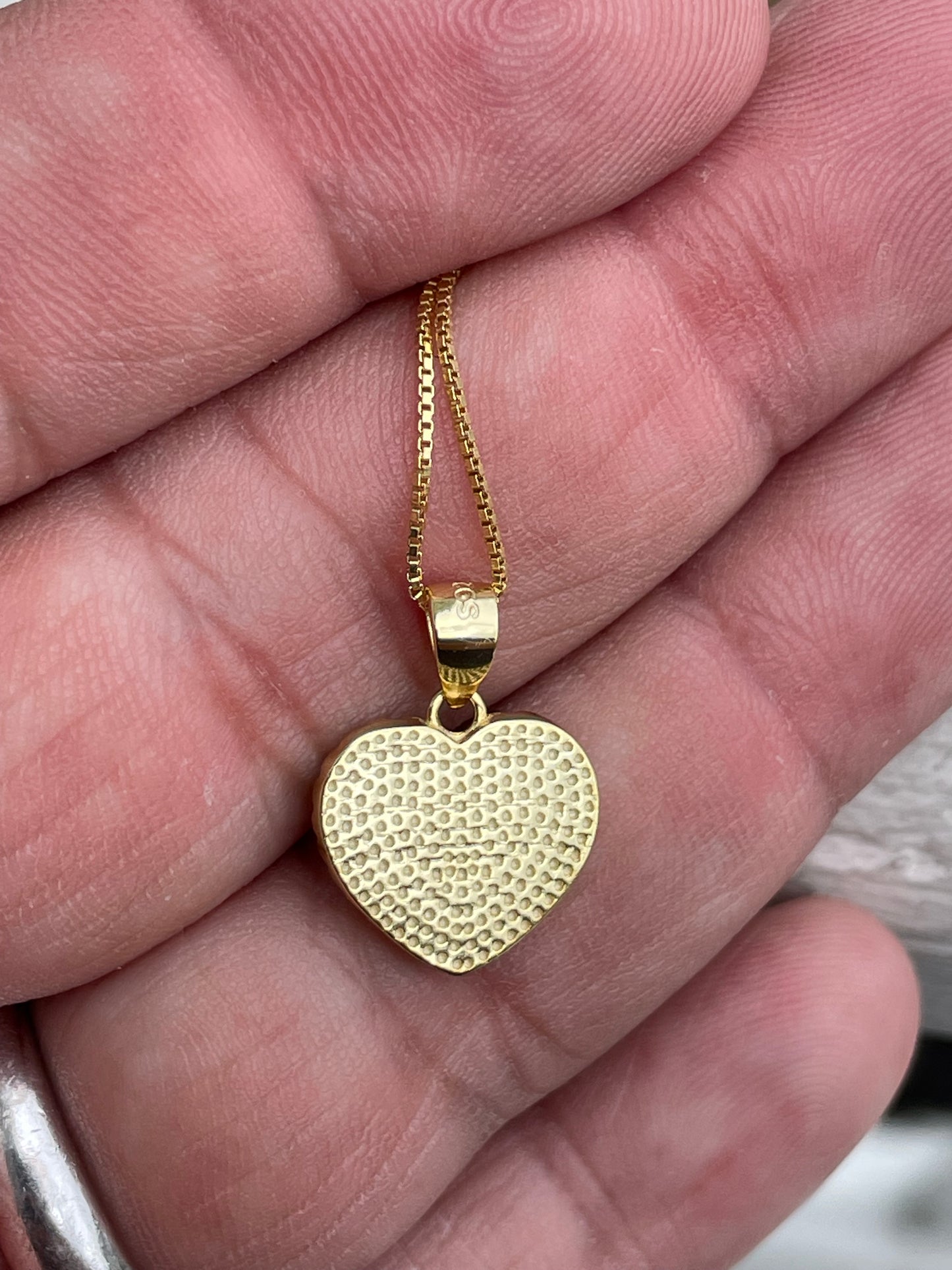 925 Sterling Silver Vermeil Purple Mosaic Mother of Pearl Heart Necklace 16”-18”