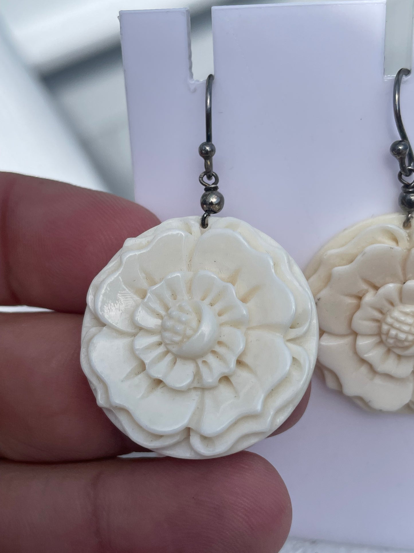 925 Sterling Silver Handmade White Alabaster Floral Earrings