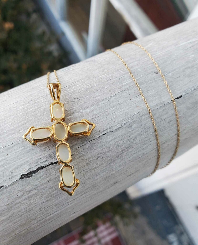 10k Gold Opal Cross Necklace