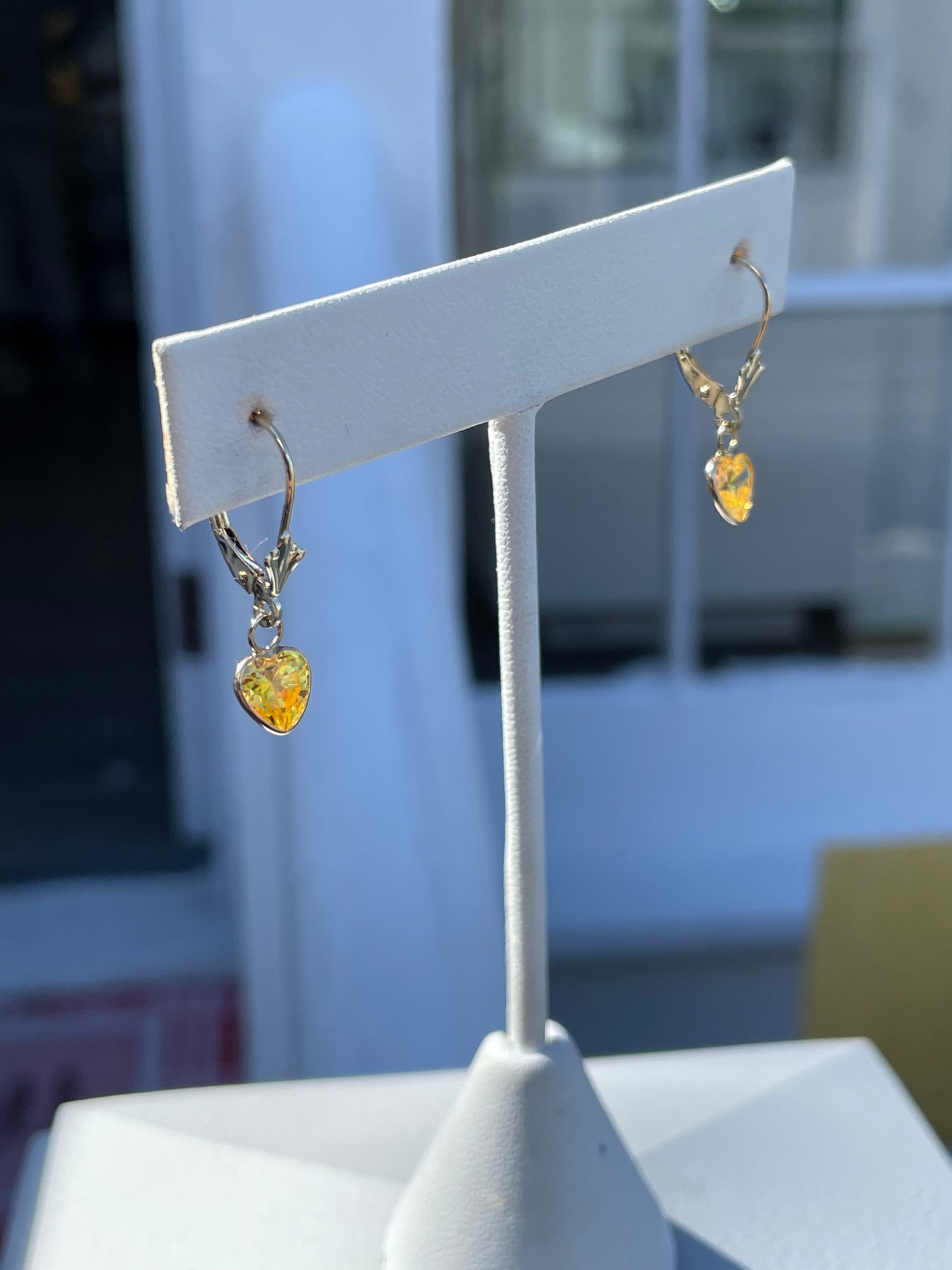 14k Gold Leverback Simulated Yellow Topaz Dangle Earrings