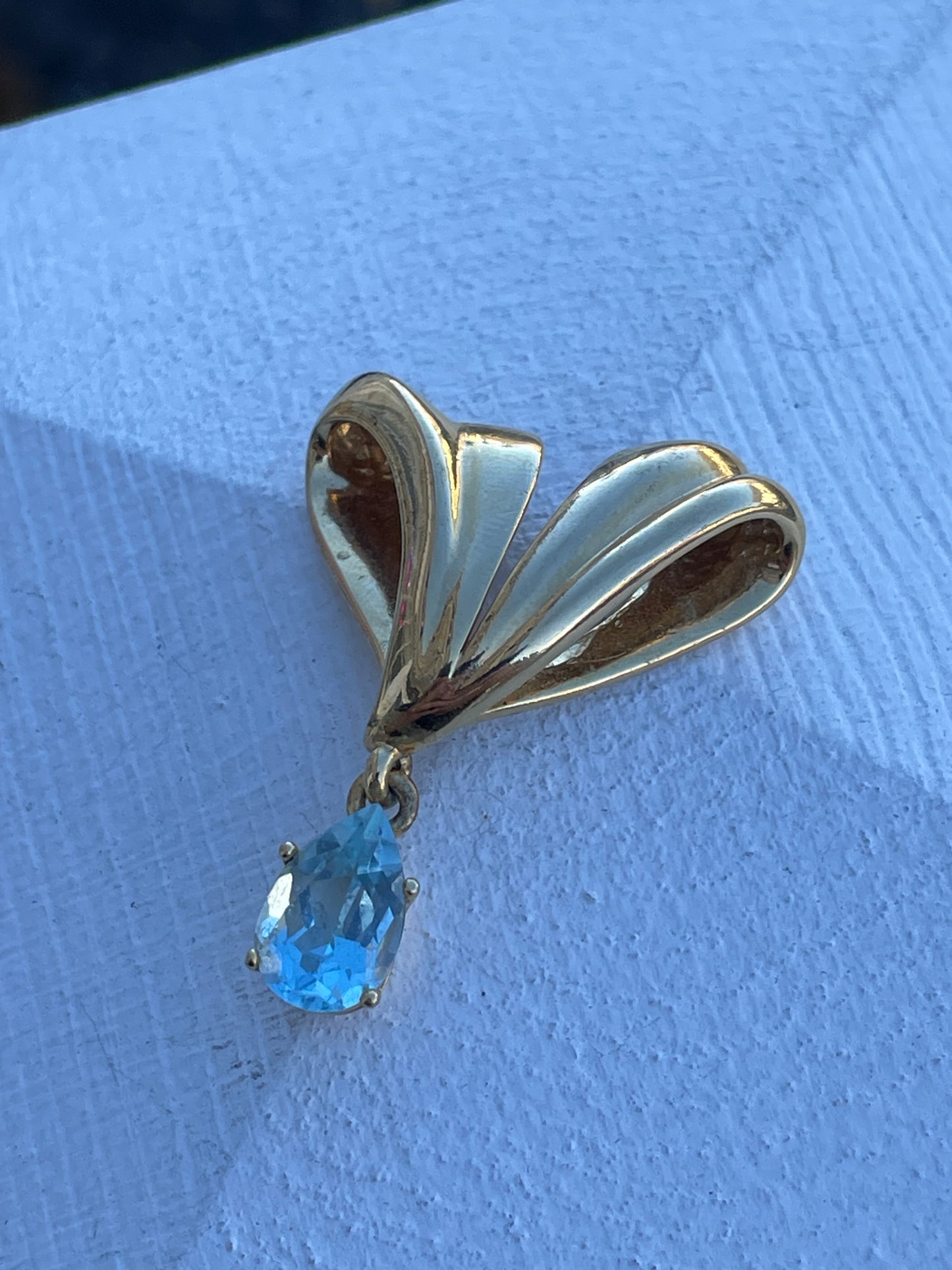 925 Sterling Silver Vermeil Blue Topaz Slide Pendant