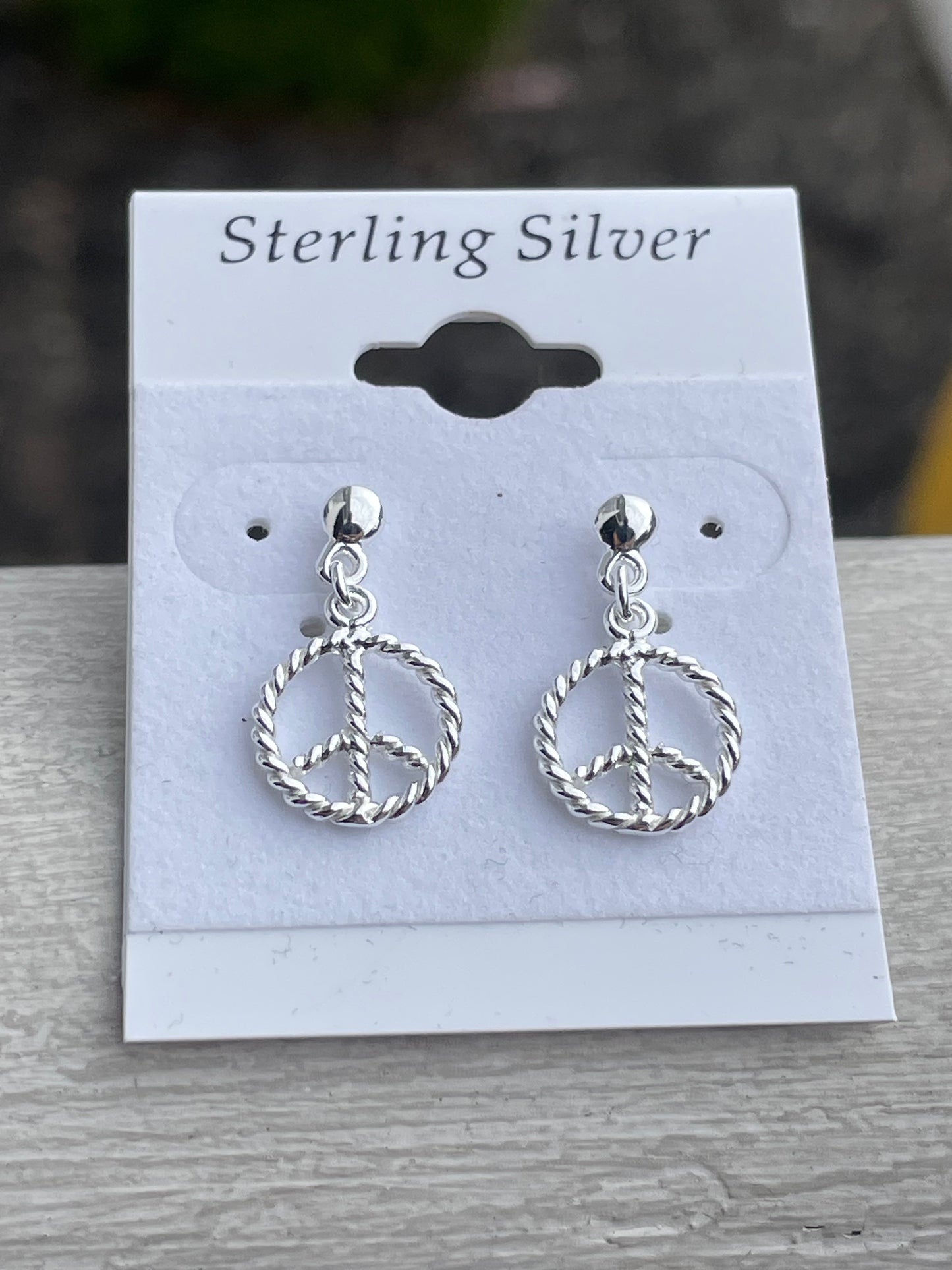 925 Sterling Silver Peace Sign Dangle Earrings