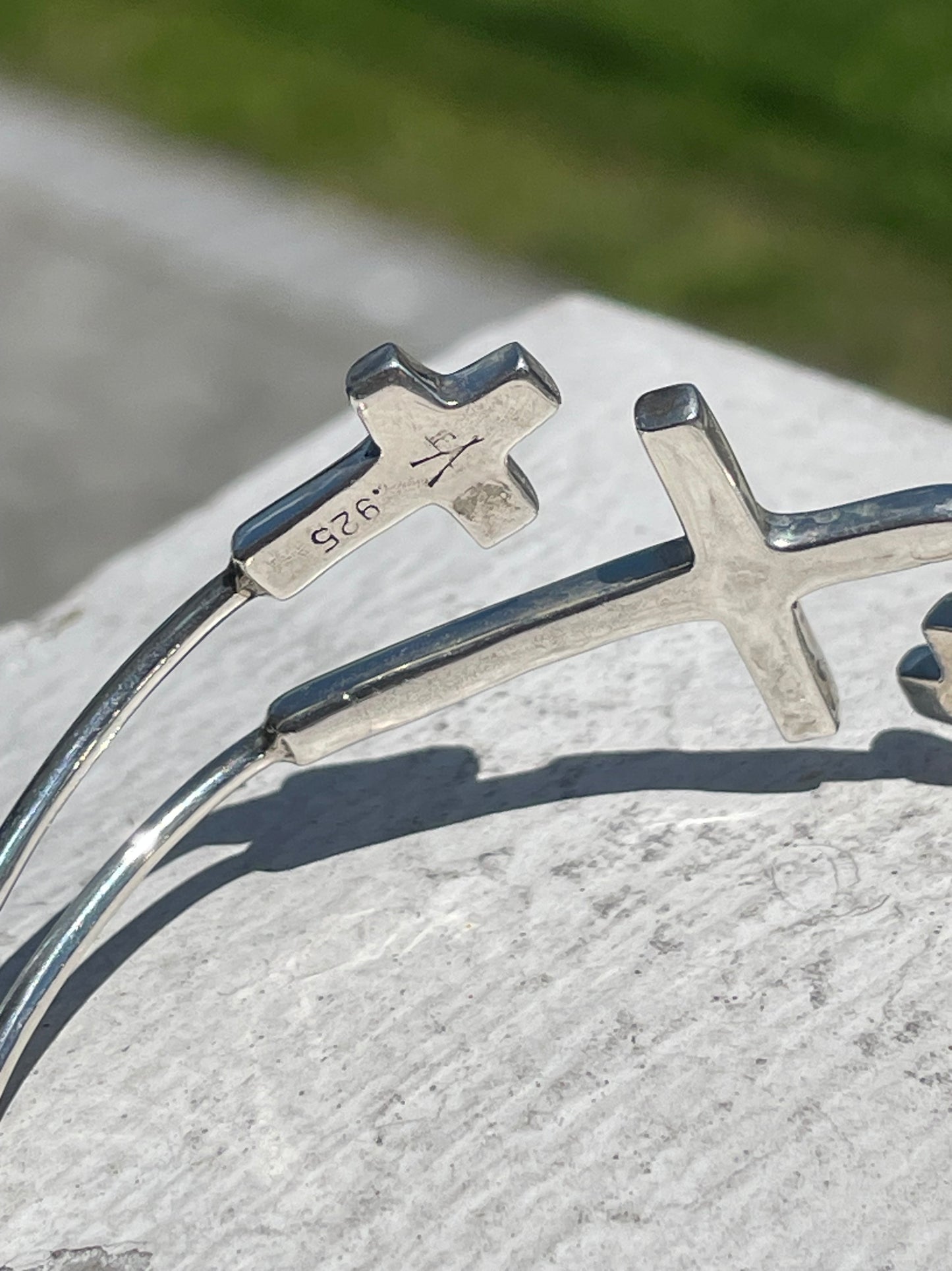 925 Sterling Silver Triple Cross Wraparound Cuff Bracelet 7”-8”