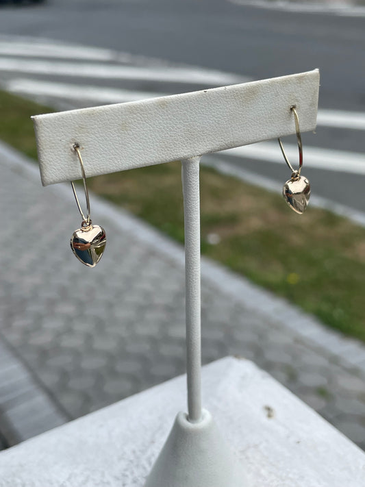 14k Dangle Small Puffed Heart Earrings