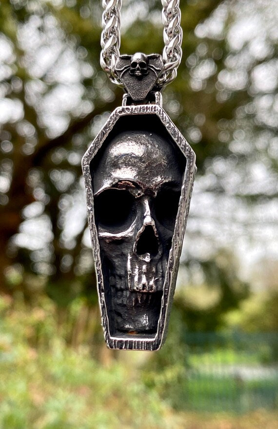 Stainless Steel Skull Coffin Necklace