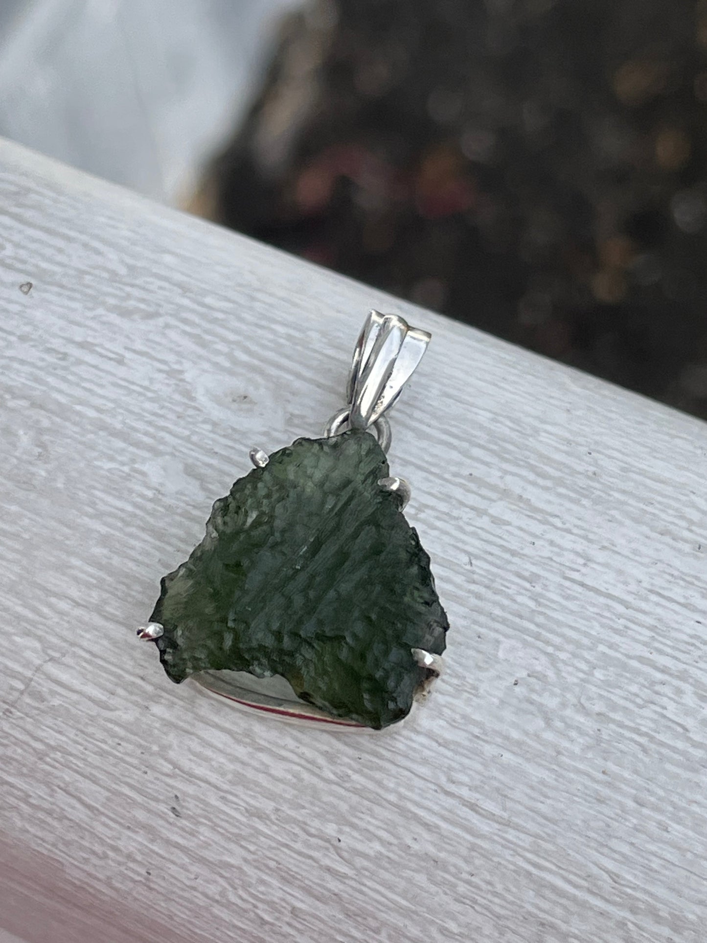 925 Sterling Silver Natural Moldavite Stone Pendant