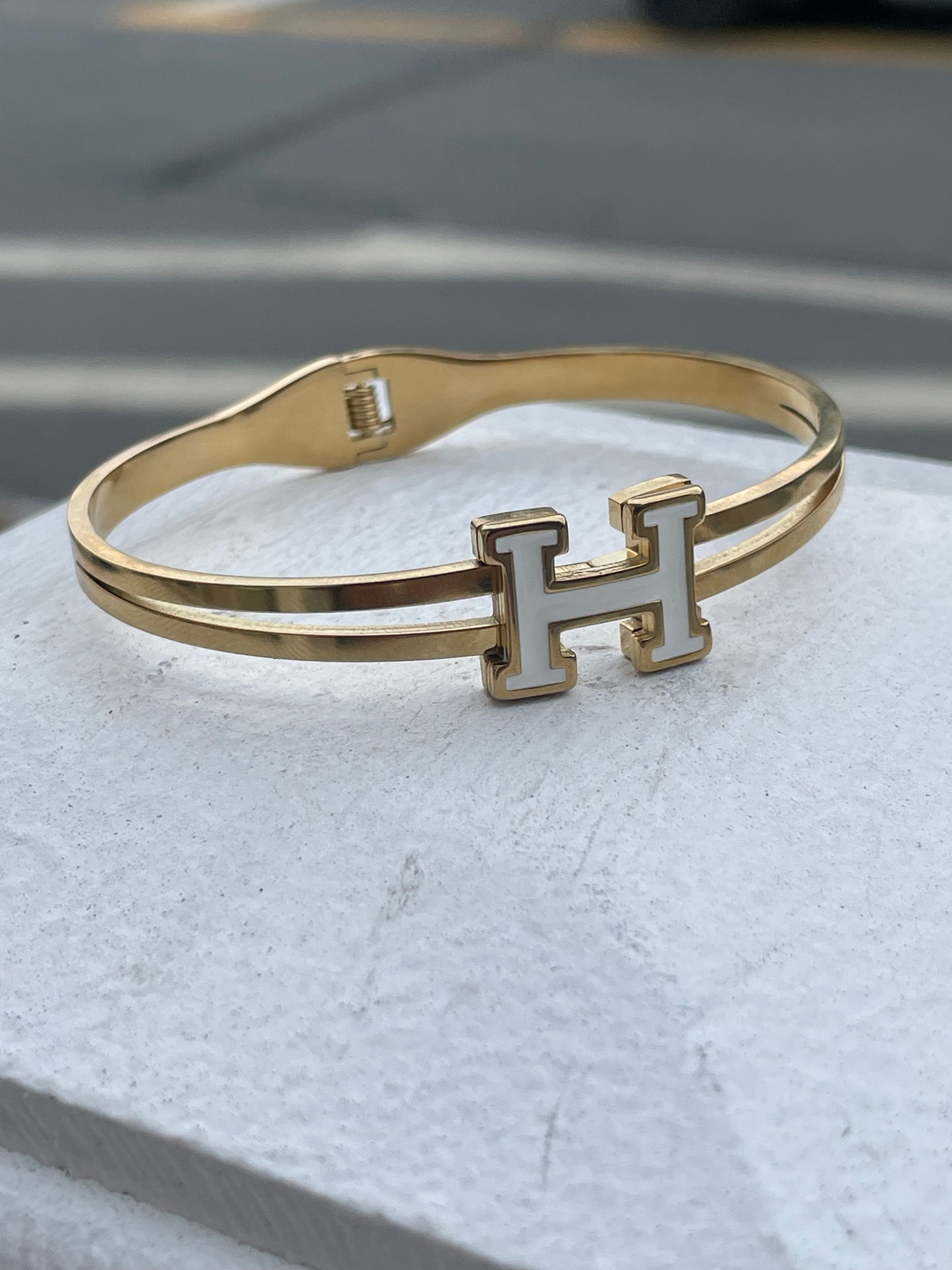 Stainless Steel Vermeil H Logo Hermes Lookalike Bangle Bracelet 7”