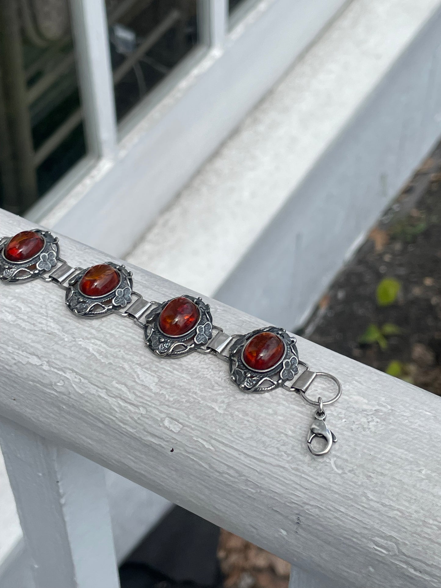 925 Sterling Silver Handmade Amber Filigree Bracelet 7.5”