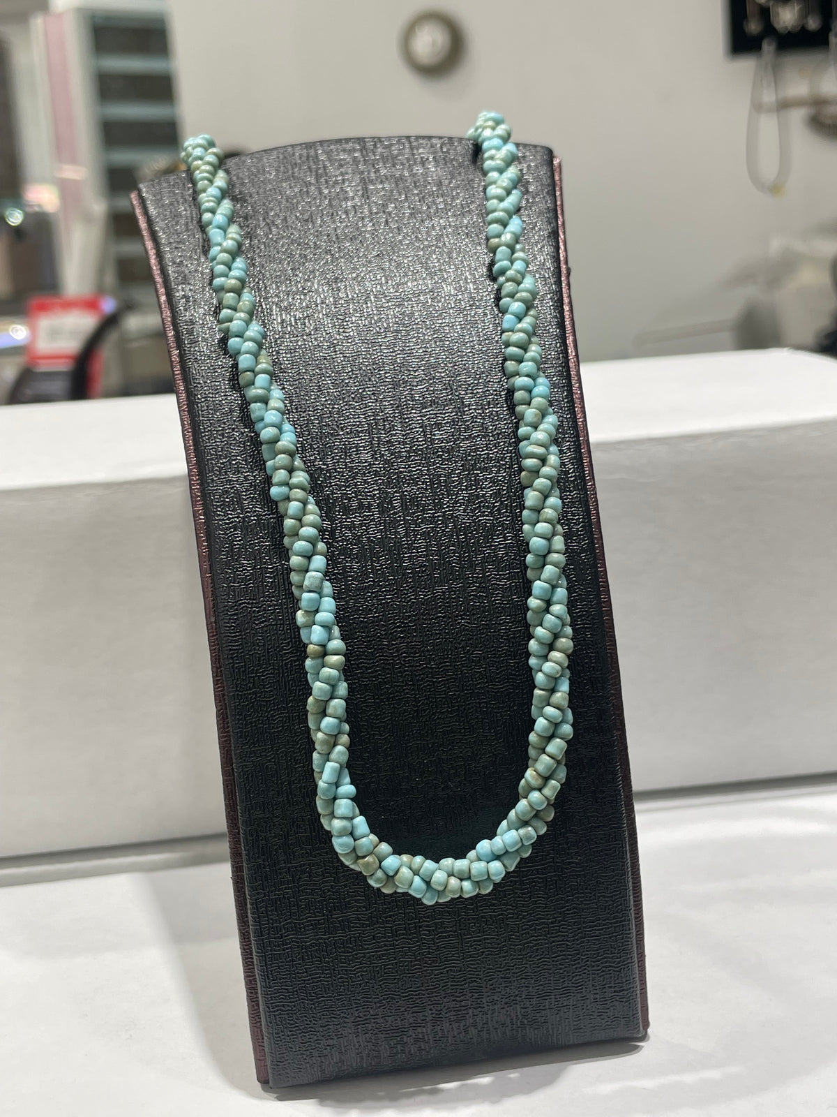Natural Turquoise Stone Braided Necklace 18”