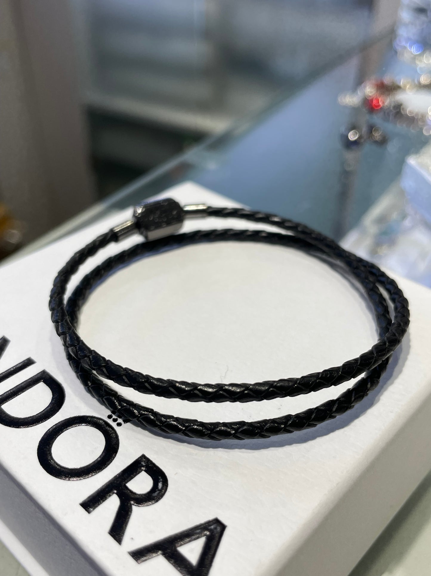 Pandora Double Black Leather Star Wars Bracelet 7.5”