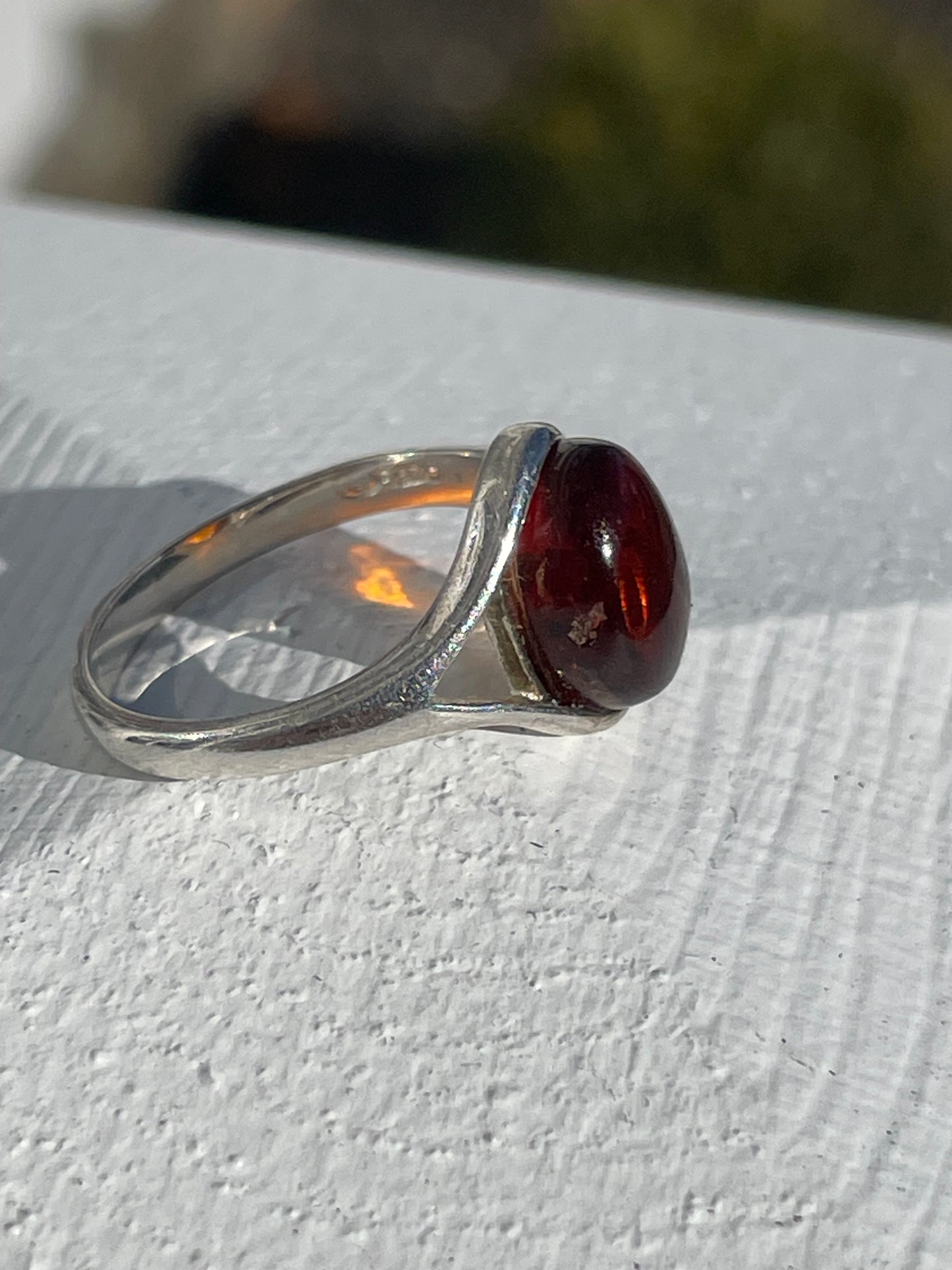 925 Sterling Silver Natural Amber Oval Solitaire Ring Size 6