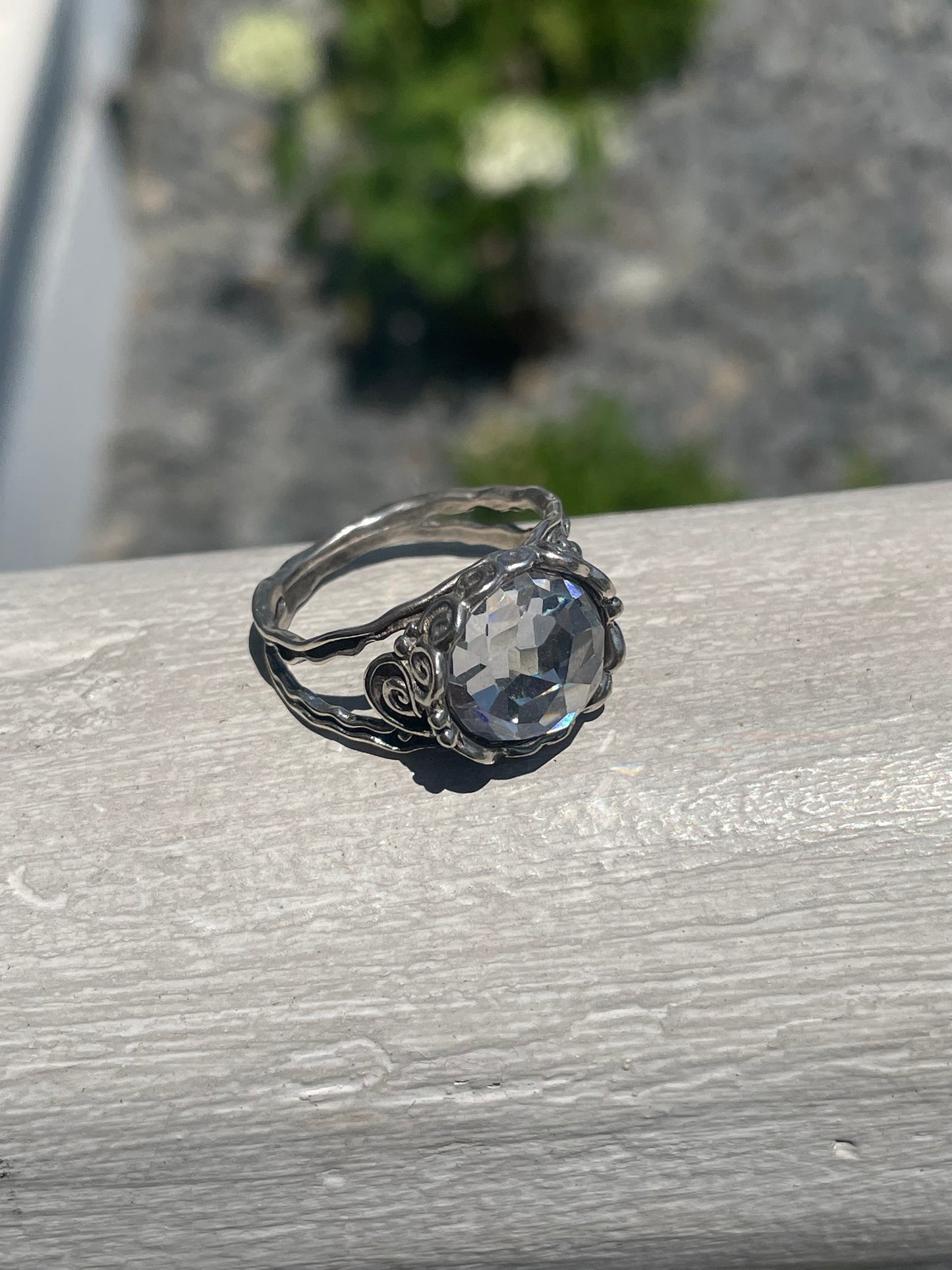 925 Sterling Silver Large Clear Quartz Crystal Ring Size 10