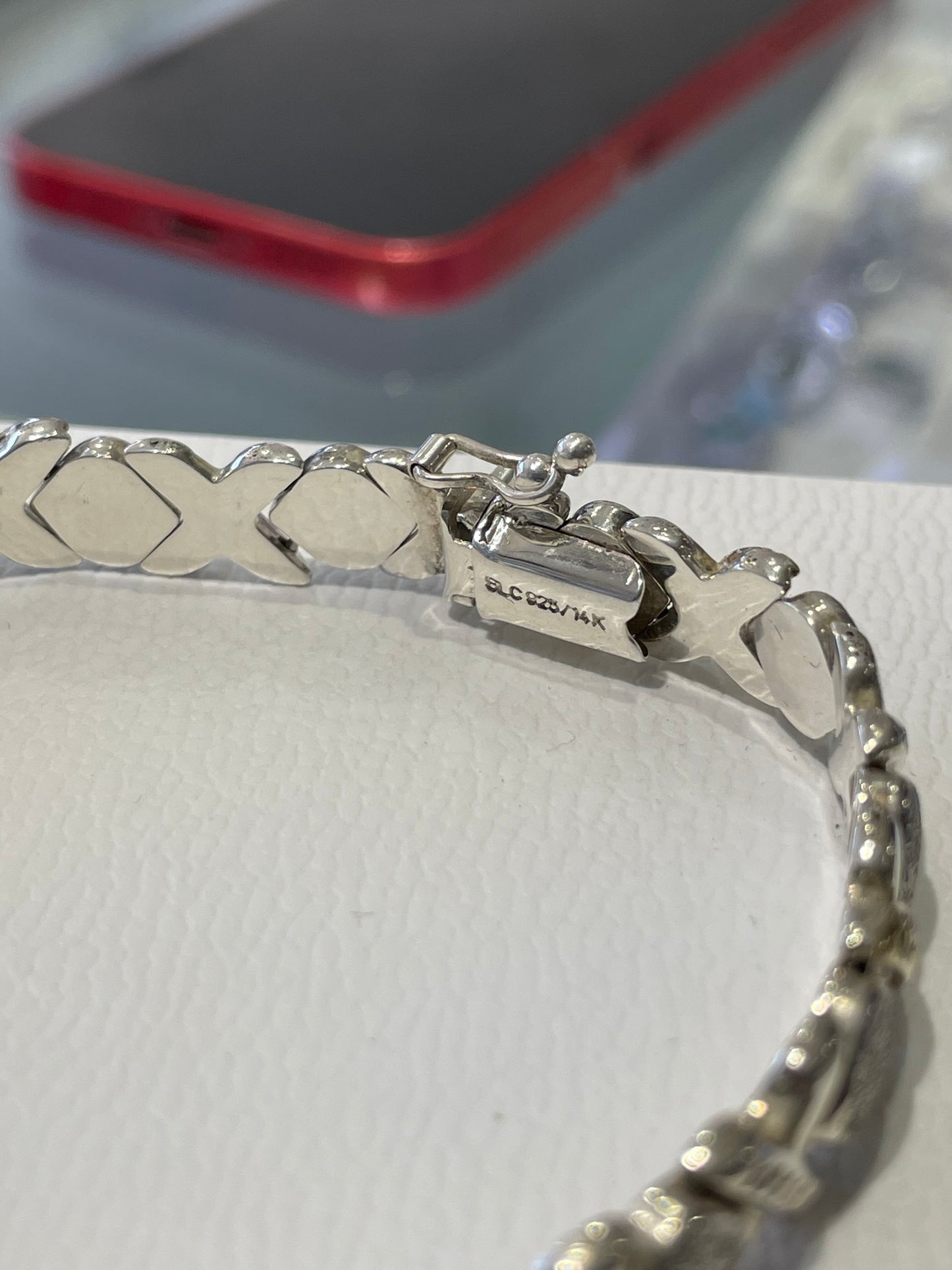 925 Sterling Silver & 14k Gold xo Hugs and kisses bracelet size 7.25”