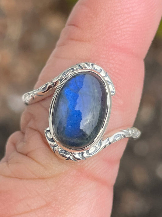 925 Sterling Silver Designer YS Labradorite Solitaire Ring Size 8