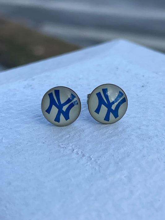 Stainless Steel New York Yankees Encapsulated Stud Earrings