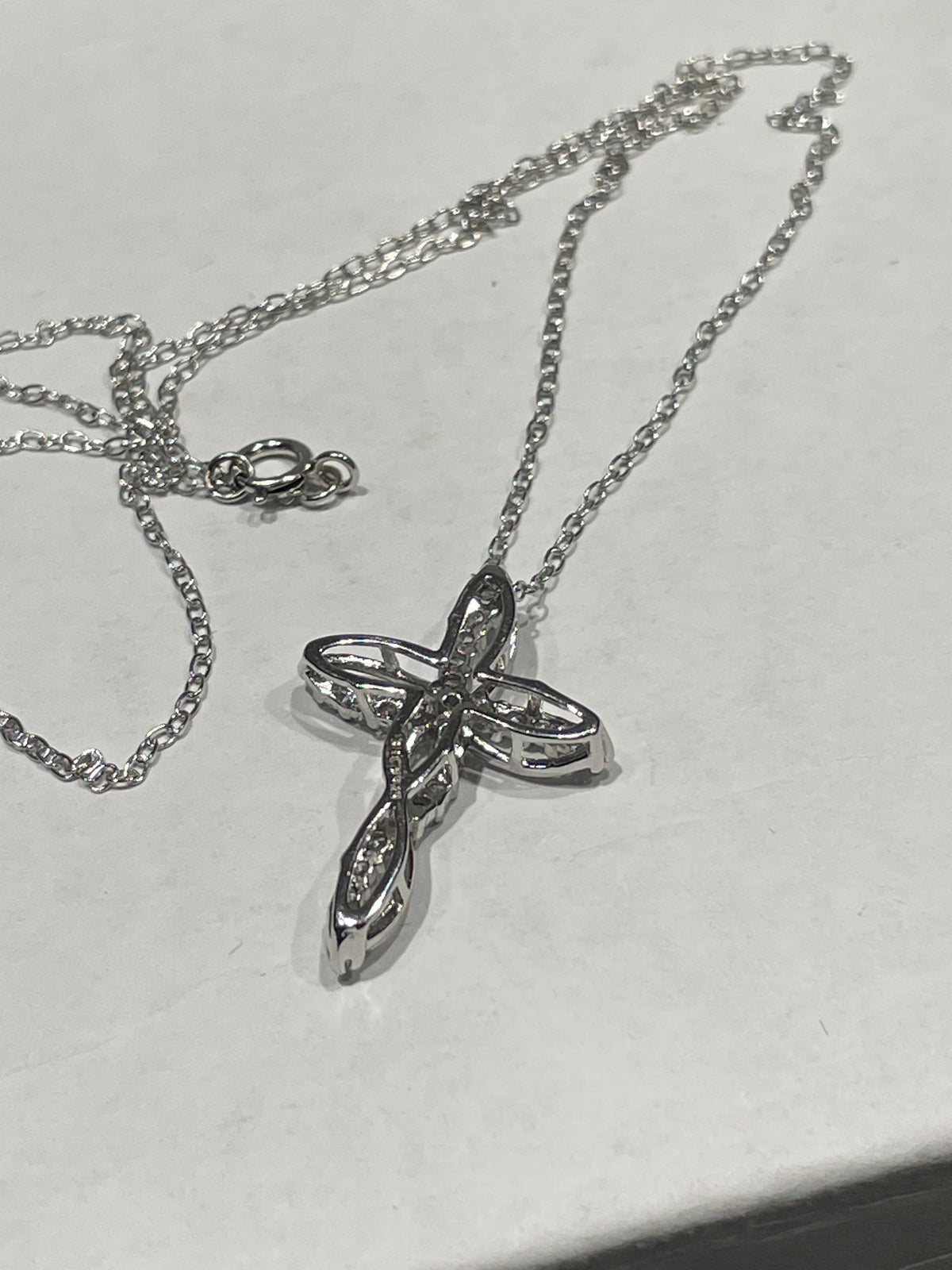 925 Sterling Silver White Topaz Infinity Cross Necklace