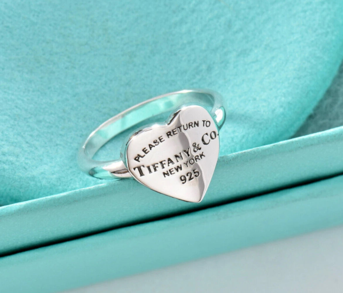 Tiffany & Co. Silver Curved Hesrt Return to Signet Heart Ring Size 4.5
