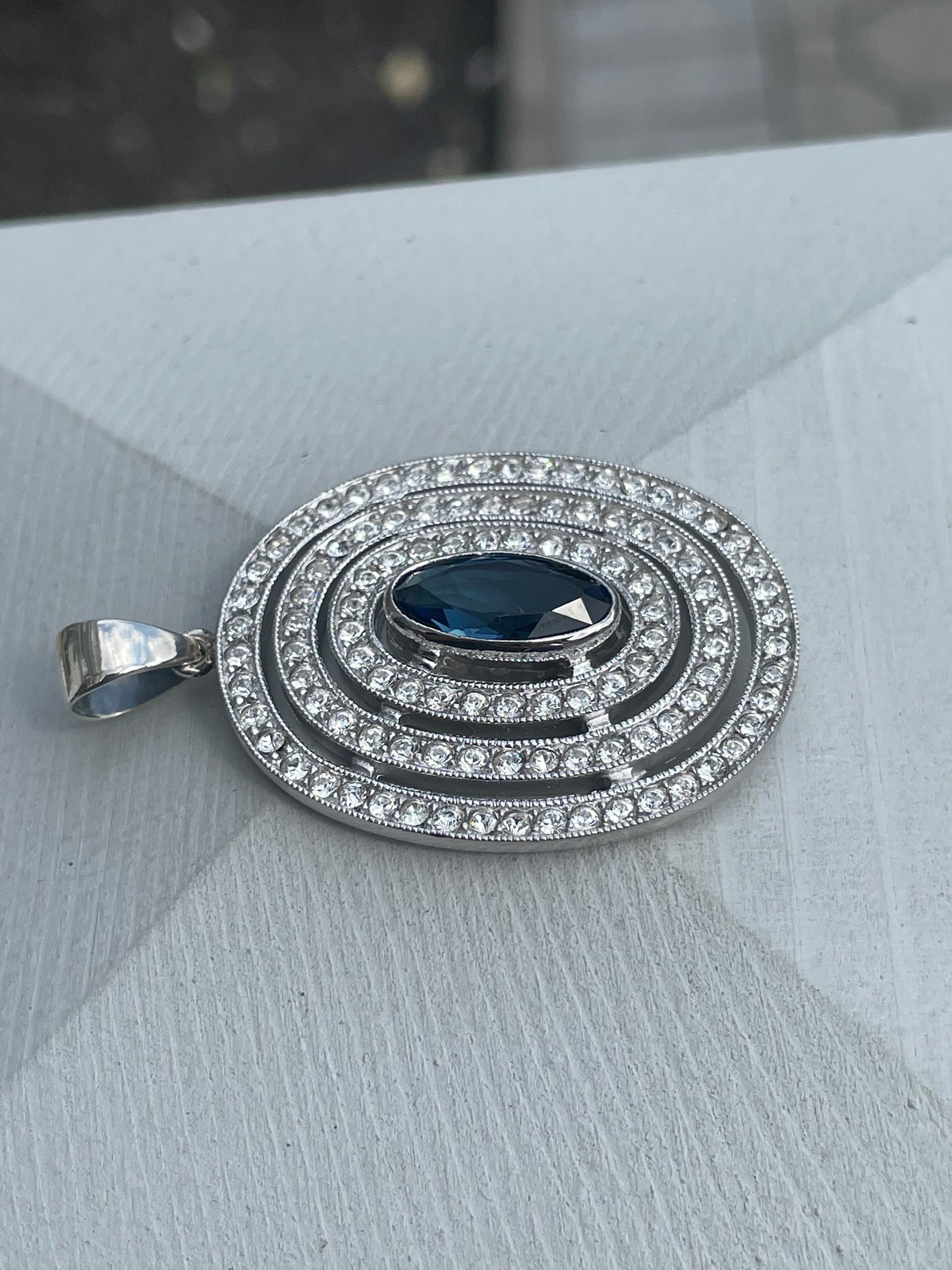 925 Sterling Silver London Blue Topaz & Clear Zirconia Statement Pendant