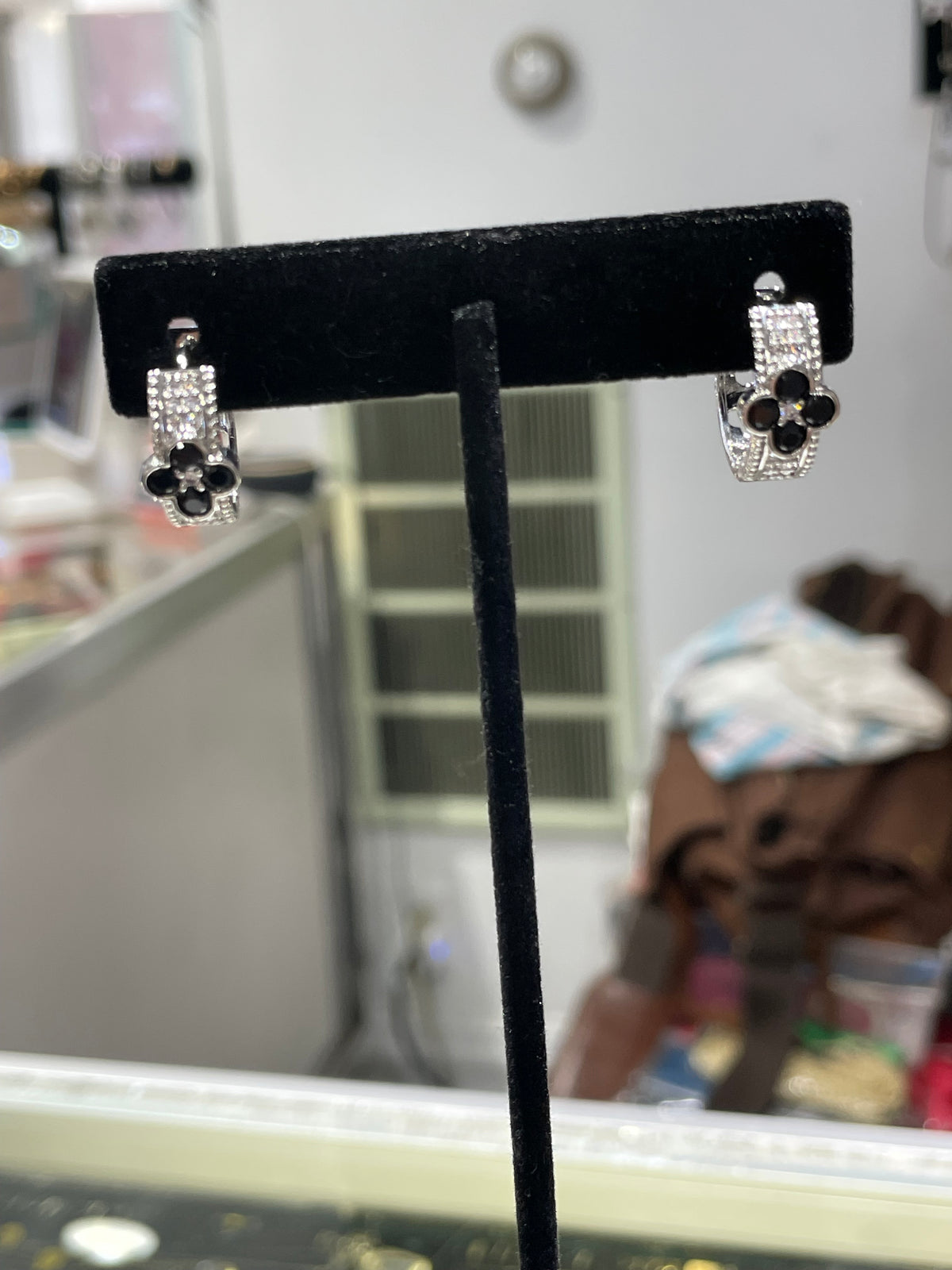 Silver Tone Thick Huggie Quatrefoil Clover Hoop Earrings