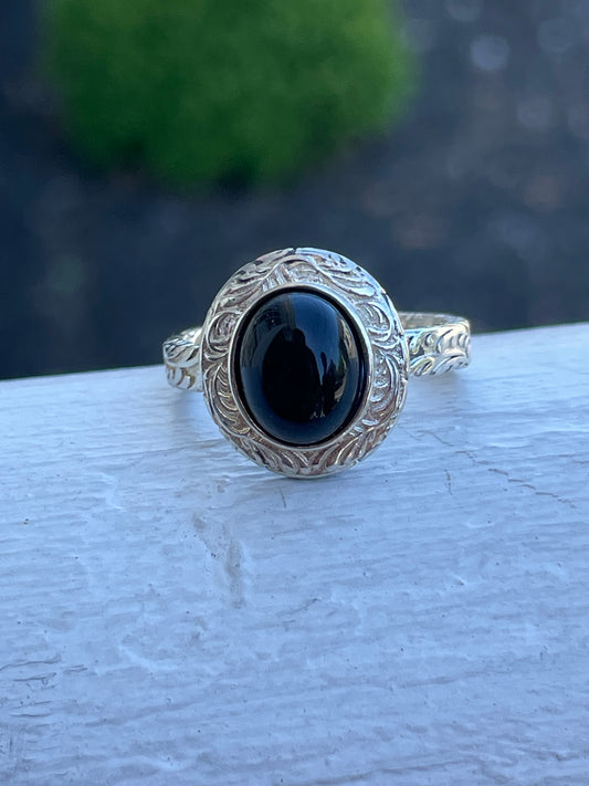 925 Sterling Silver “A Transient Path” Black Onyx Open Size Ring