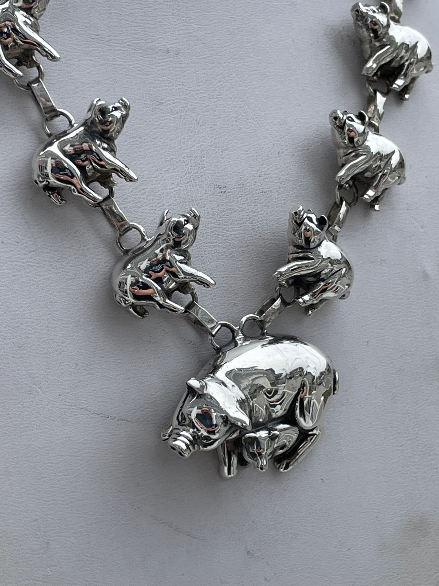 Designer Carol Felley Native American Pig Family Station Necklace 925 Sterling Silver