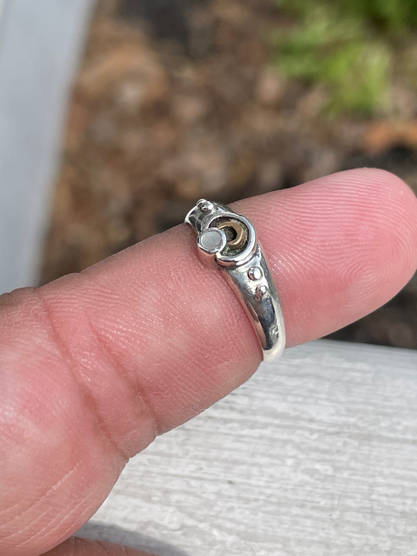 925 Sterling Silver & 14k Gold Phases of the Moon Band Ring Size 6.25