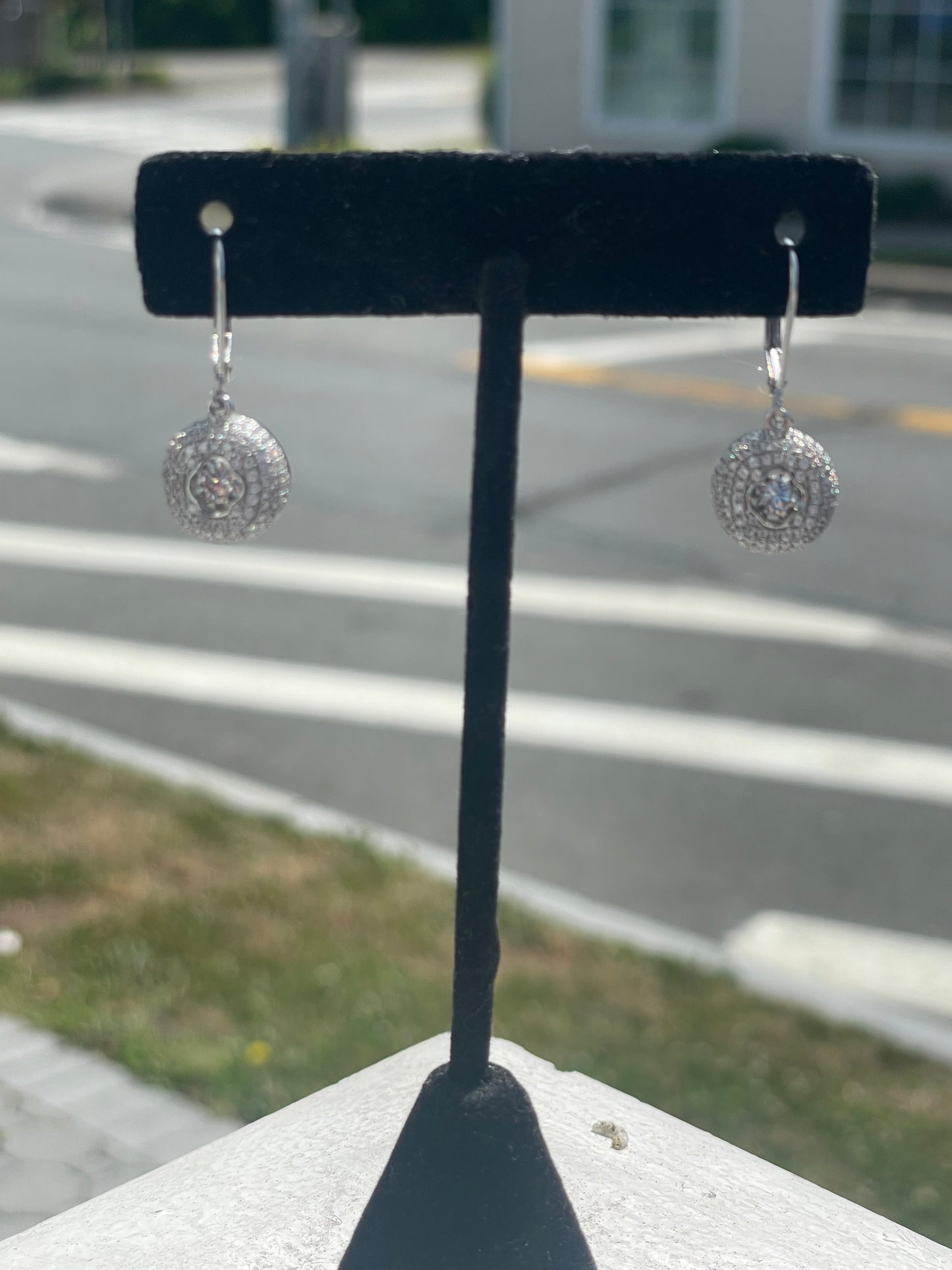 925 Sterling Silver Sparkling Cz Floater Dangle Earrings