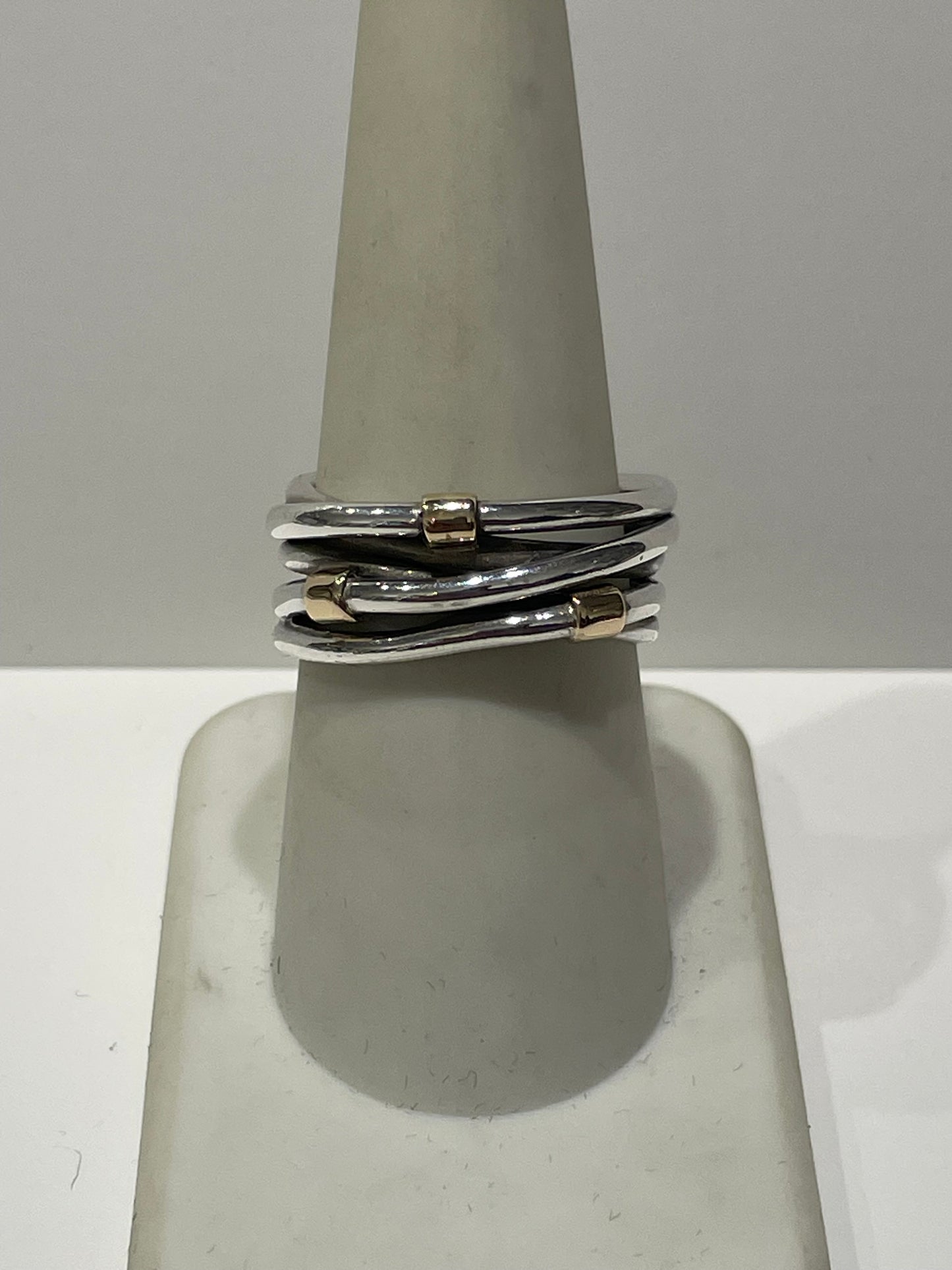 Retired Pandora Silver Lines Gold Clips Ring Size 8