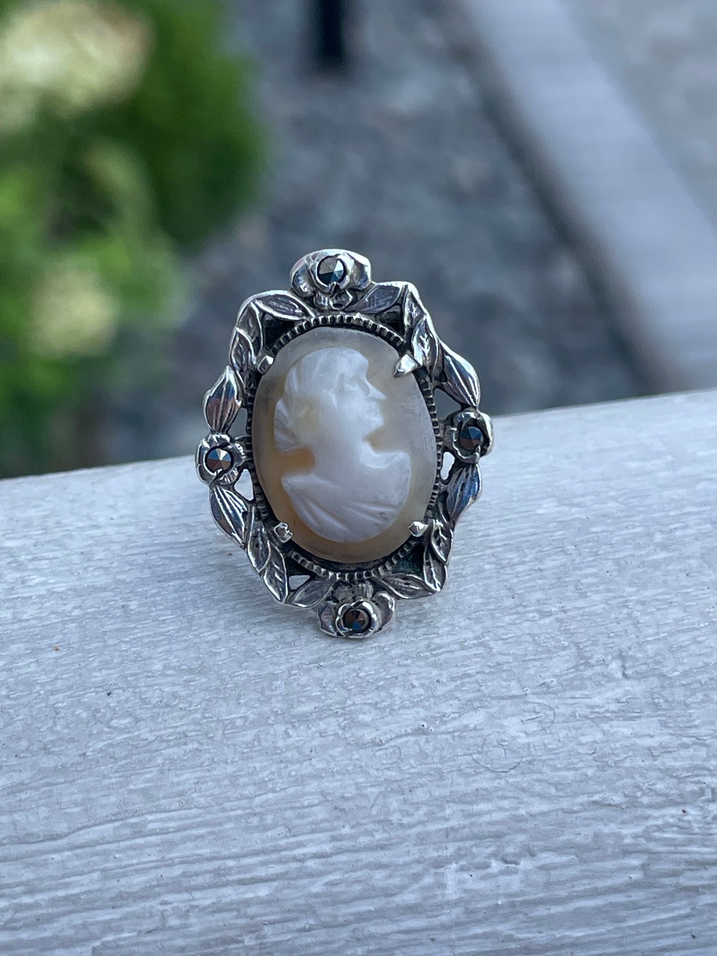 925 Sterling Silver Antique Cameo Ring Size 7