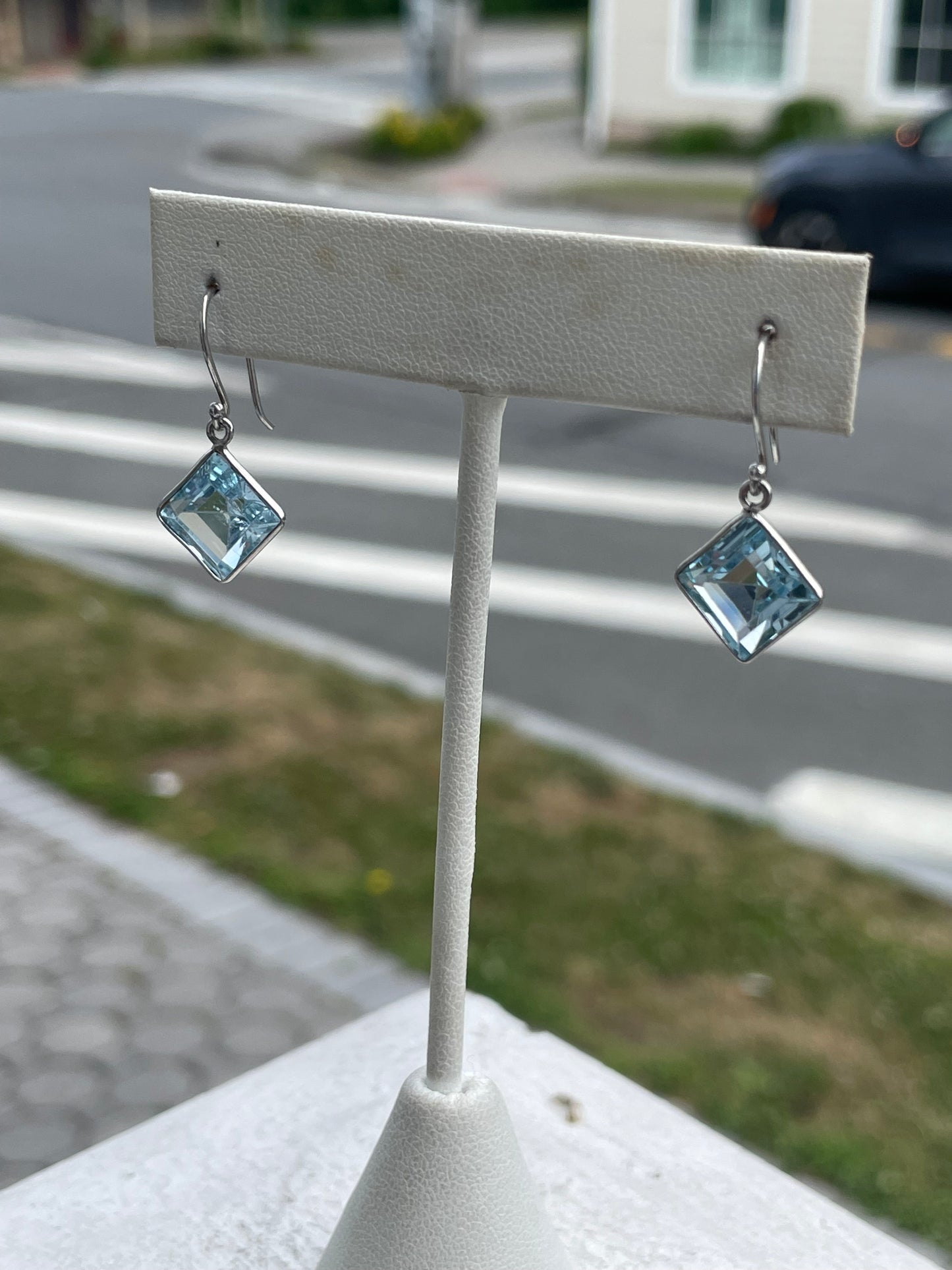 925 Sterling Silver Blue Topaz Dangle Earrings