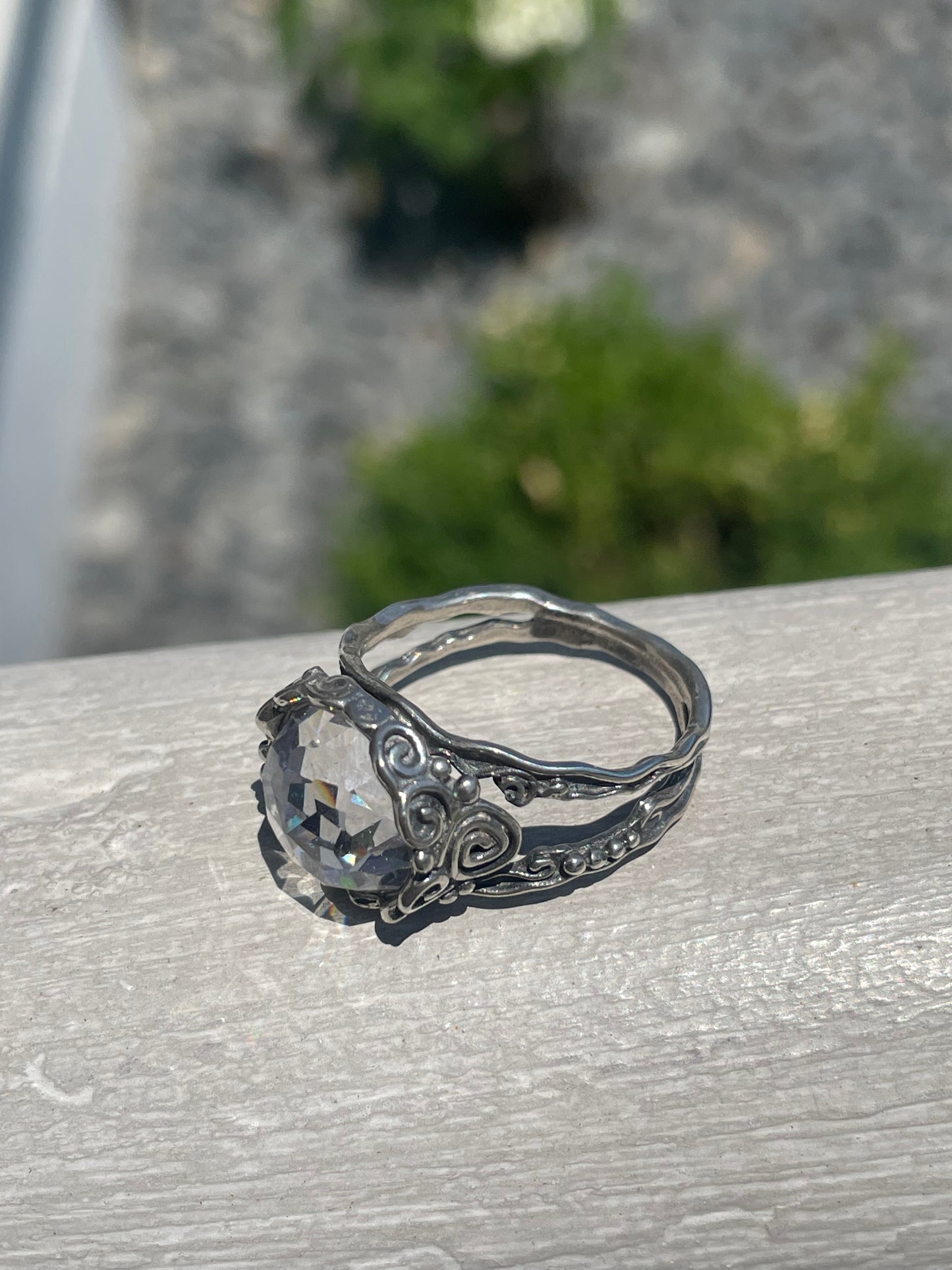 925 Sterling Silver Large Clear Quartz Crystal Ring Size 10