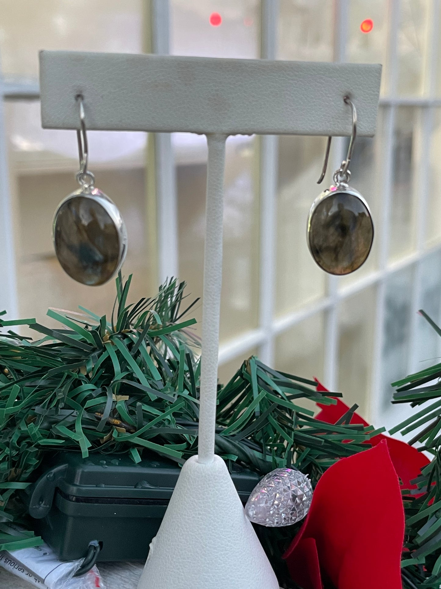 925 Sterling Silver Large Labradorite Stone Dangle Earrings