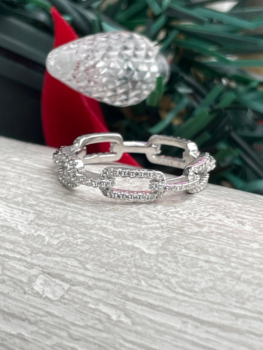 925 Sterling Silver Chainlink Cz Eternity Band Ring Size 8.5