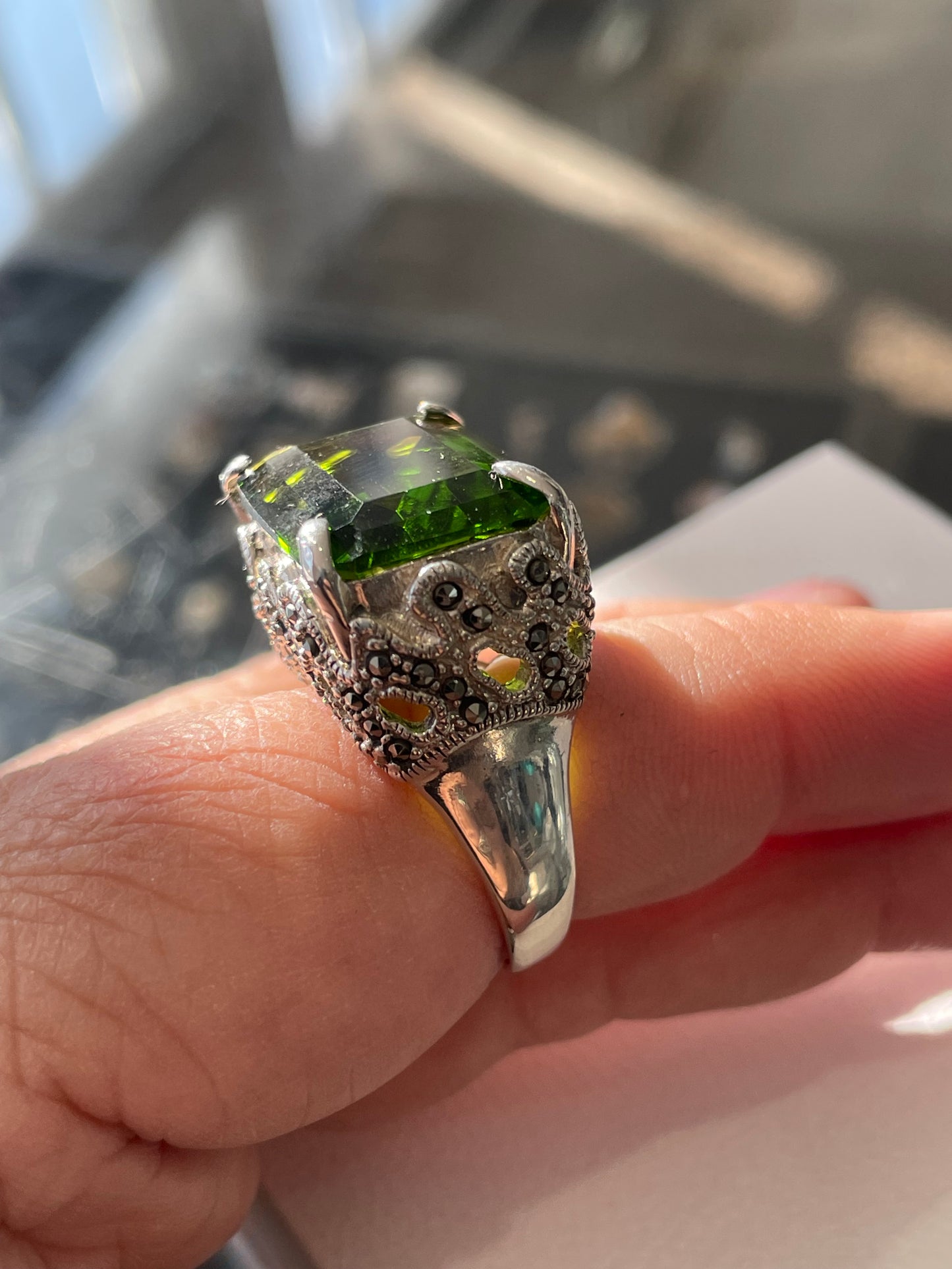 Large Chrome Diopside 925 Sterling Silver Ring