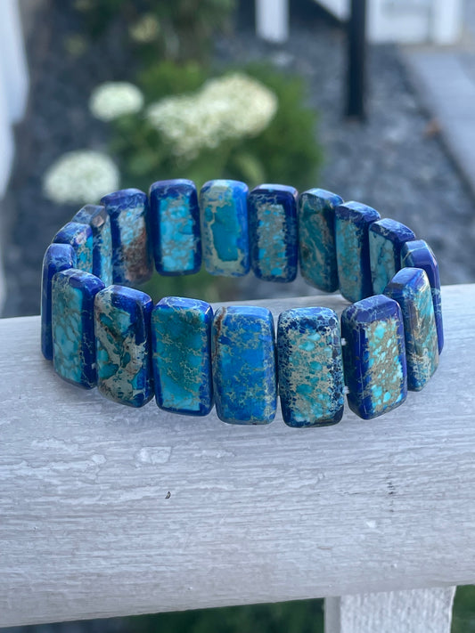 Sodalite Turquoise Rectangular Stone Stretch Bracelet