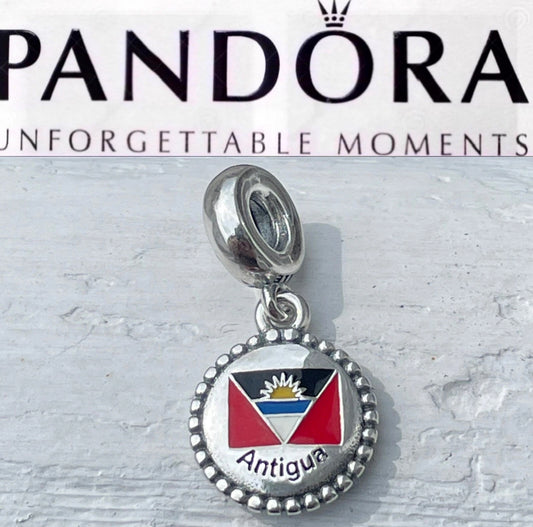 Rare PANDORA Country Of Antigua & Barbuda EXCLUSIVE Flag Enamel Dangle CHARM
