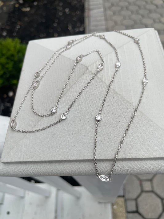 925 Sterling Silver Cz by the Yard 30” Necklace