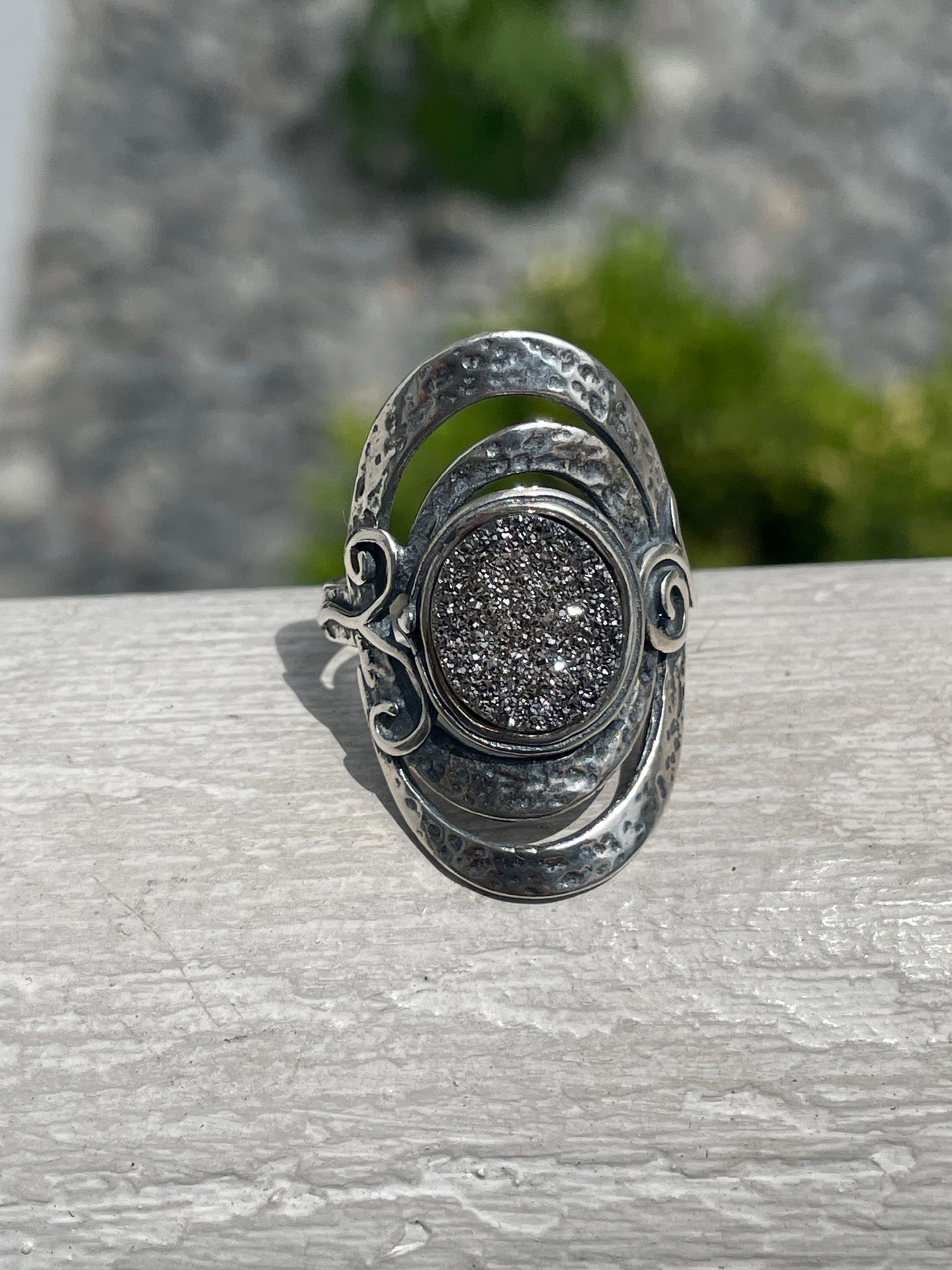 Designer Paz Israel Dark Gray Druzy Ring Size 10