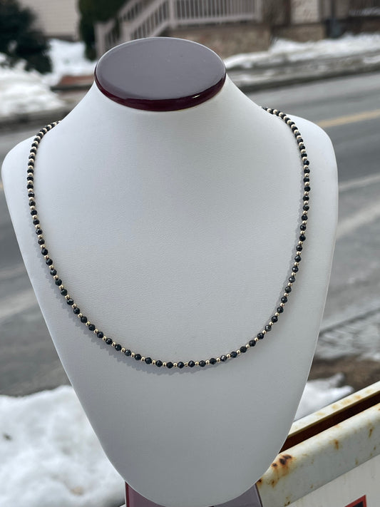 14k Gold Ball & Black Obsidian Beaded Necklace 16”